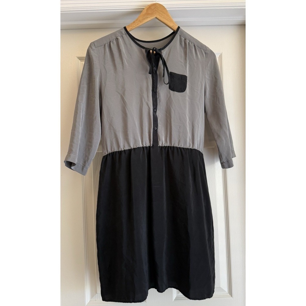 Amanda Uprichard Mini Dress Womens Small Grey Black Silk Colorblock 3/4 Slv